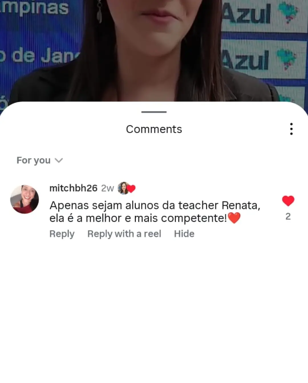 Feedback de aluna sobre a Teacher Renata